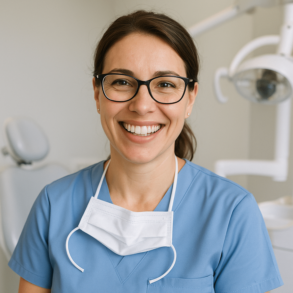 lekarz dentysta lecząca zapalenie miazgi zęba w klinice dentystycznej