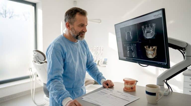 Stomatolog przegląda cyfrowe zdjęcia tomografii CBCT