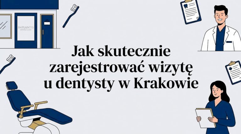 Nowoczesna, płaska grafika przedstawiająca wnętrze kliniki stomatologicznej – dentysta przy fotelu, z pacjentem w centrum kadru, idealna jako tło lub nagłówek strony.
