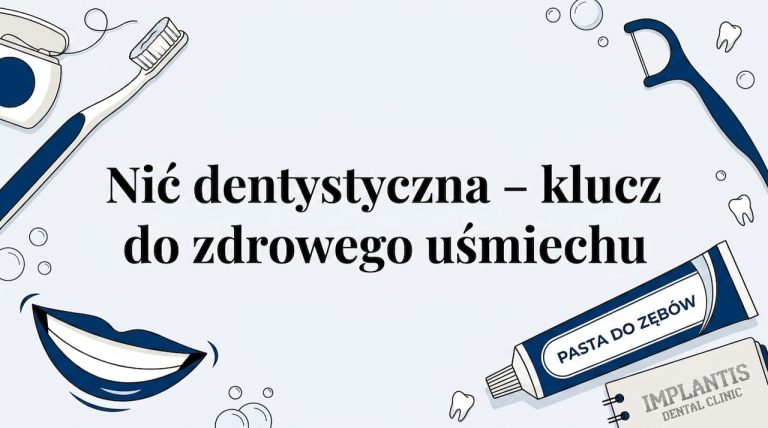 Tytułowa grafika w stylu płaskiej wektorowej ilustracji, inspirowana nicią dentystyczną