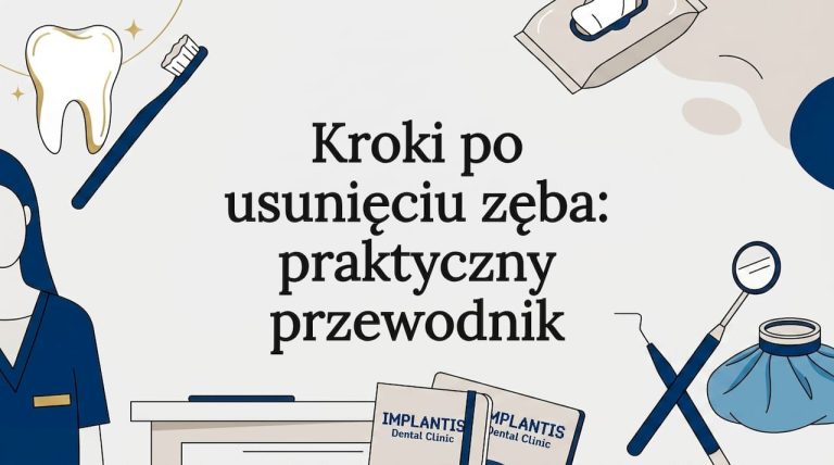 Nowoczesna, płaska ilustracja tematyczna zębów – na grafice widoczne są ząb, okład z lodu oraz narzędzia stomatologiczne.