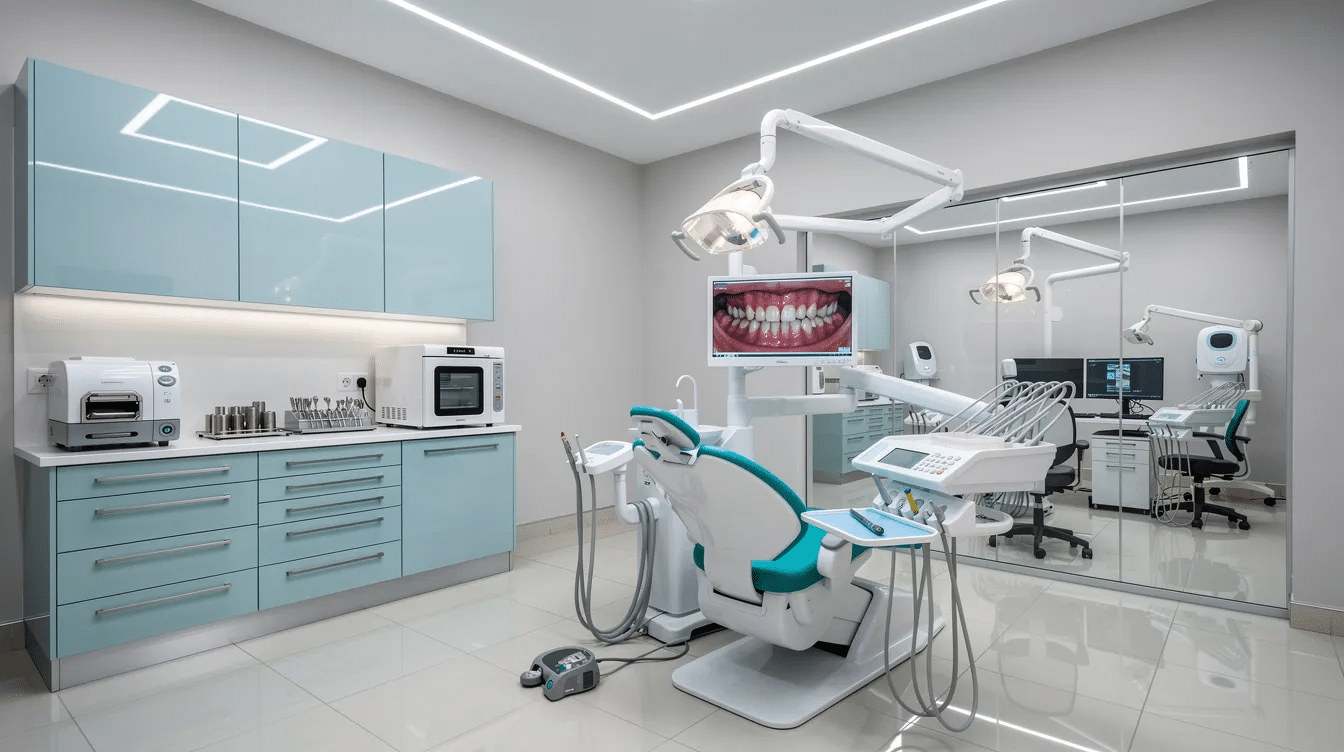 Nowoczesne laboratorium dentystyczne wyposażone w zaawansowany sprzęt medyczny, w którym zastosowanie komórek macierzystych ma na celu poprawę regeneracji tkanek w obrębie jamy ustnej. W laboratorium prowadzone są badania kliniczne dotyczące wykorzystania komórek macierzystych w chirurgii stomatologicznej, co znacząco zwiększa możliwości regeneracji.