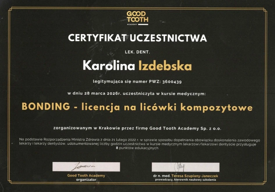Bonding, licówki kompozytowe, Karolina Izdebska stomatolog Implantis